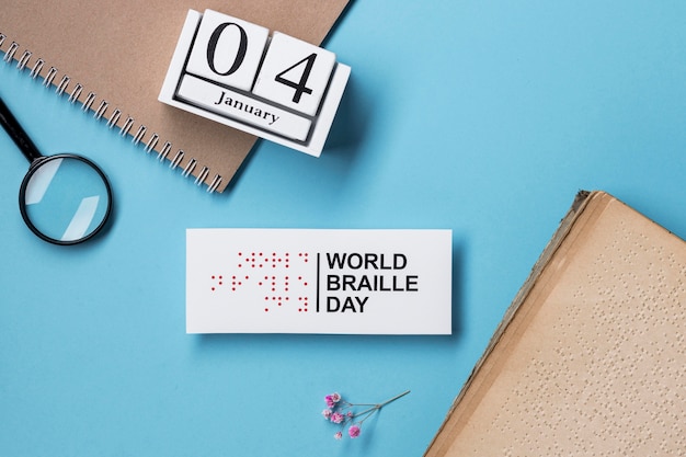 Wereld braille dag arrangement bovenaanzicht