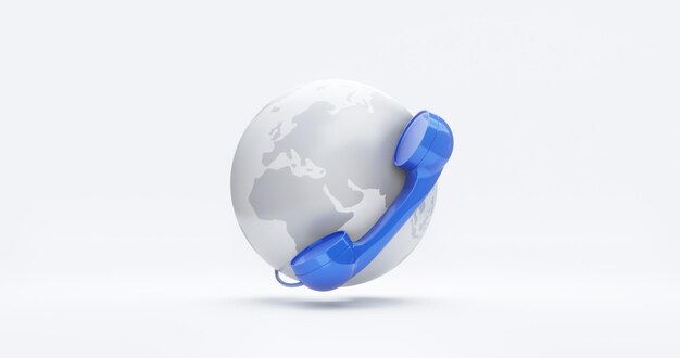 Wereldwijd contact telefoongesprek pictogram internet communicatie netwerktechnologie of klantenservice telefoon verbinding symbool en zakelijke hotline teken geïsoleerde witte 3d-achtergrond met online marketing.