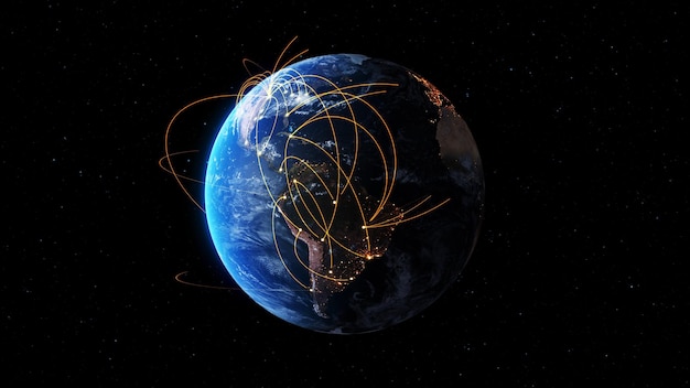Wereldwijd netwerk en internetverbinding in orbitale aardebol