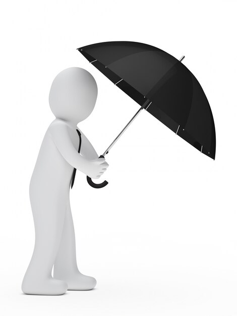 Werknemer onder een zwarte paraplu
