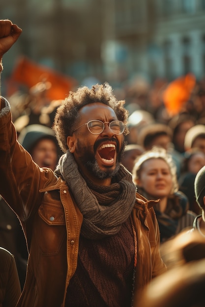 Gratis foto werknemer protesteert voor arbeidsrechten