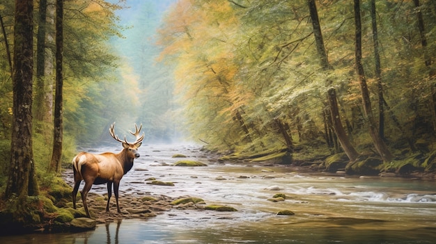 Wilde elanden buiten met natuurlandschap