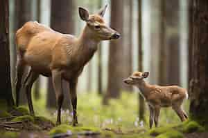 Gratis foto wilde elanden in de natuur met kalf