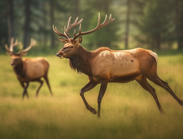 Gratis foto wilde elanden in de natuur met wildernislandschap