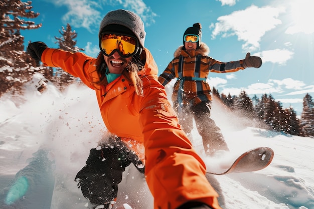 Gratis foto winterse scène met mensen die snowboarden