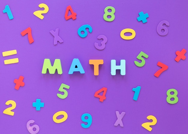 Wiskundewoord en kleurrijke getallen plat lag