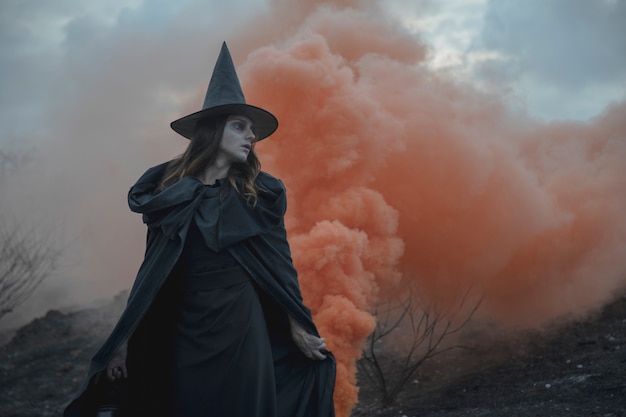 Gratis foto witchy kleding man met lantaarn wegkijken