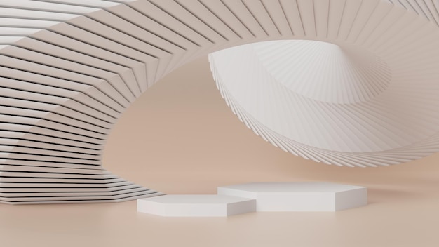 Witte cilinder met abstract modern 3d modelmodel als achtergrond