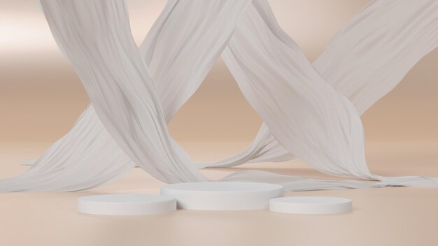 Witte cilinder met abstract modern 3d modelmodel als achtergrond