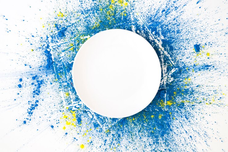 Gratis Foto witte cirkel op azuur en geel heldere droge kleuren