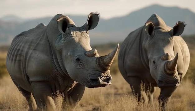 Gratis foto witte neushoorns grazen in afrikaans wildernisgebied gegenereerd door ai