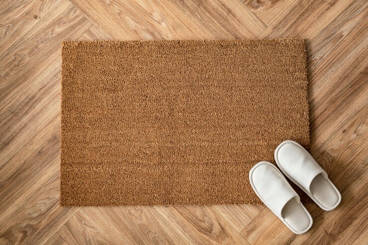 Gratis Foto witte pantoffels op een deurmat