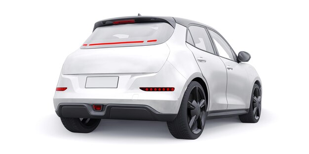 Witte schattige kleine elektrische hatchback auto 3d illustratie Premium Foto