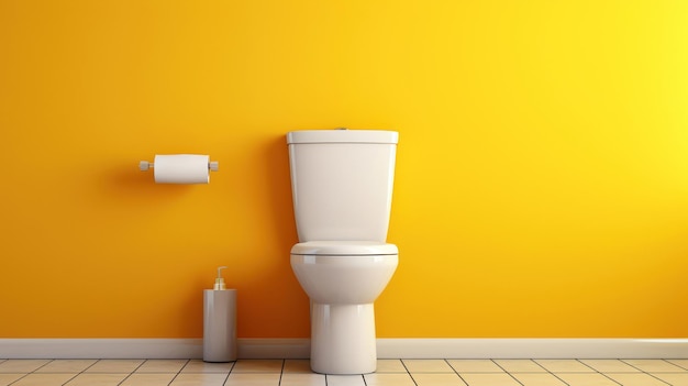 Gratis foto witte toilet en kruk tegen een gele muur