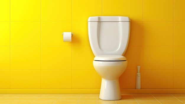 Gratis foto witte toilet en kruk tegen een gele muur
