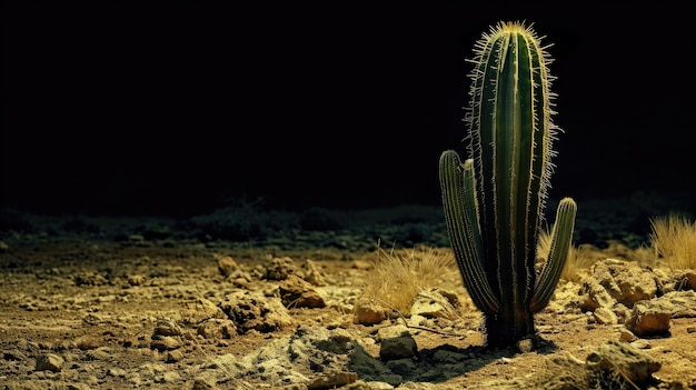 Gratis foto woestijnlandschap met cactussen en nacht