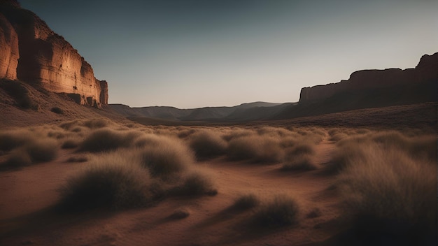 Gratis foto woestijnlandschap met zandduinen bij zonsondergang 3d-rendering