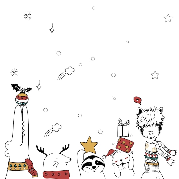 Gratis foto xmas cartoon dierlijke feestelijke kerstkaart achtergrond