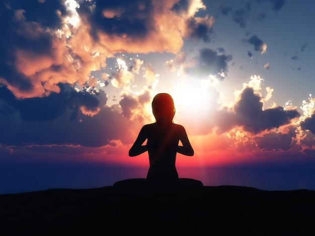 Yoga silhouet met een zonsondergang op de achtergrond