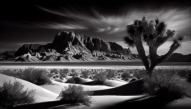 Gratis foto zandduinen torenen uit in rustige zwart-wit generatieve ai