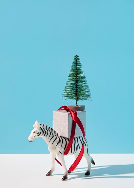 Zebra met cadeau en fir tree