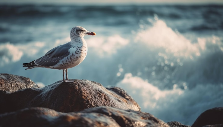 Gratis Foto zeemeeuw staat op rotsvrijheid in de natuur gegenereerd door ai