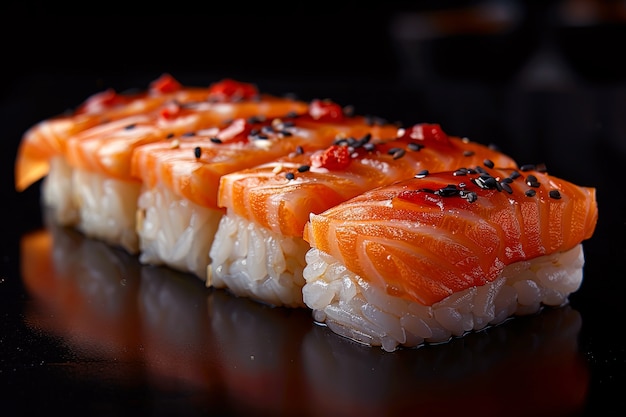 Gratis foto zeer gedetailleerd sushi met zeevruchten met een eenvoudige zwarte achtergrond