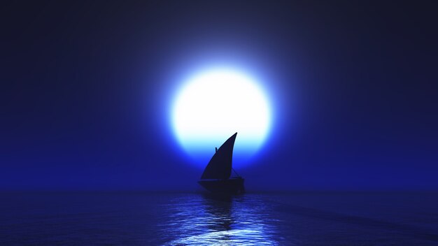 Zeilboot verlicht door maan