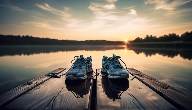 Zeilen in de schemering rustige water prachtige zonsondergang gegenereerd door AI