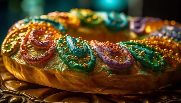 Zelfgemaakt dessertbord met levendige veelkleurige snoepjes gegenereerd door AI