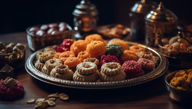 Zelfgemaakte chocolade-frambozenmuffins op rustieke houten plaat gegenereerd door AI