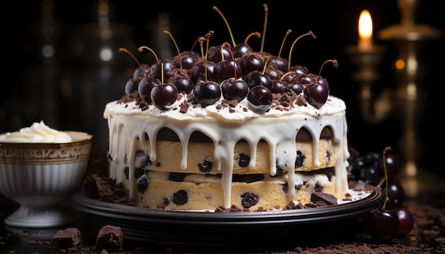 Gratis foto zelfgemaakte chocoladecheesecake, een zoete verwennerij voor een feestje, gegenereerd door kunstmatige intelligentie