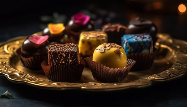 Zelfgemaakte chocoladetruffelcupcakes, een gastronomische verwennerij gegenereerd door AI