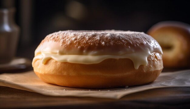 Zelfgemaakte donut met chocoladesuikerglazuur en hagelslag gegenereerd door AI