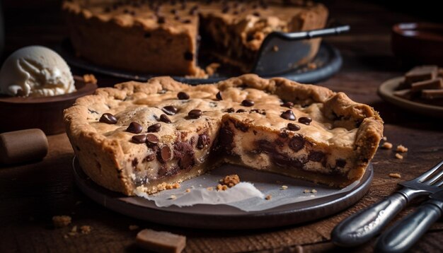 Gratis foto zelfgemaakte rustieke chocolade pecan shortbread koekjesstapel gegenereerd door ai