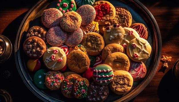 Gratis foto zelfgemaakte zandkoekjes met chocoladesuikerglazuur en decoratie gegenereerd door ai