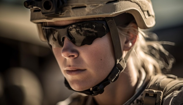 Zelfverzekerde legersoldaat in camouflage-uniform buiten gegenereerd door AI