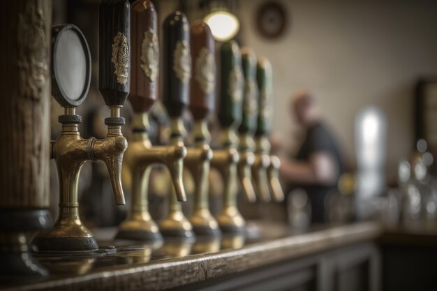 Zicht op biertaps in een brouwerij