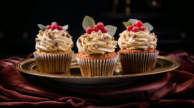 Zicht op bord gevuld met heerlijke en zoete cupcake-desserts