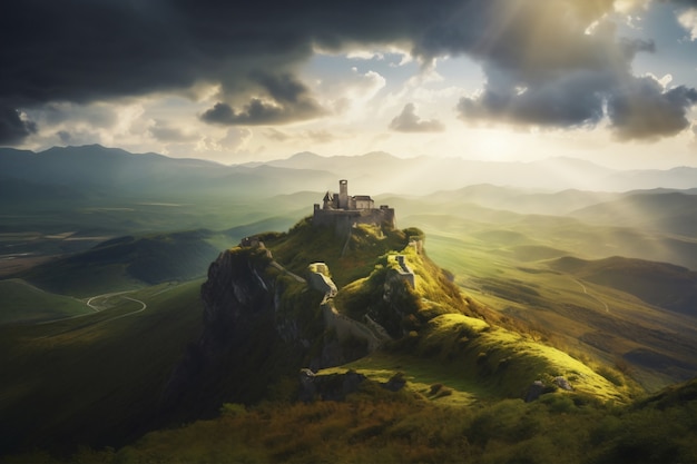Gratis foto zicht op imposant kasteel met natuurlijk landschap