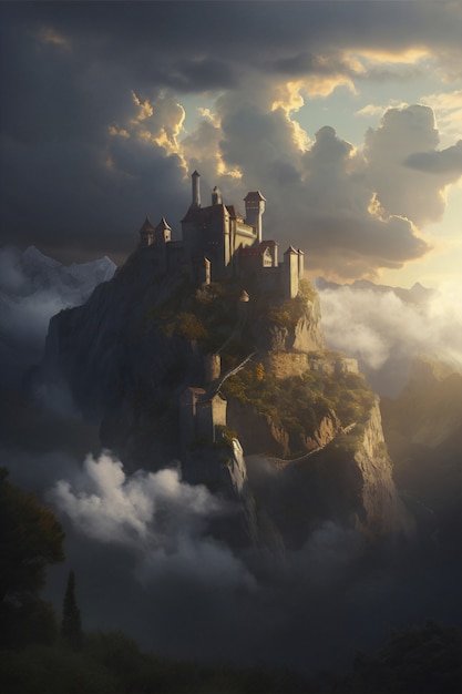 Zicht op imposant kasteel met natuurlijk landschap