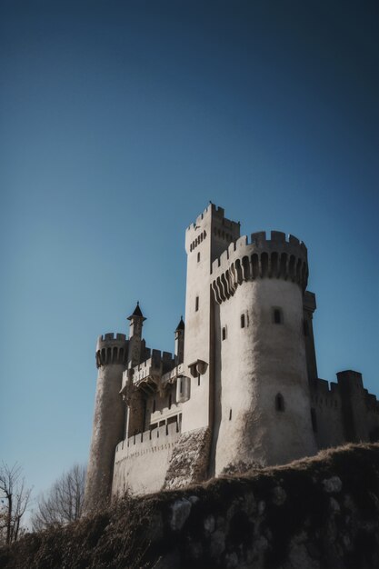 Zicht op imposant kasteel met natuurlijk landschap