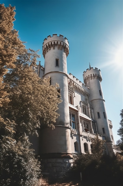 Gratis foto zicht op imposant kasteel met natuurlijk landschap