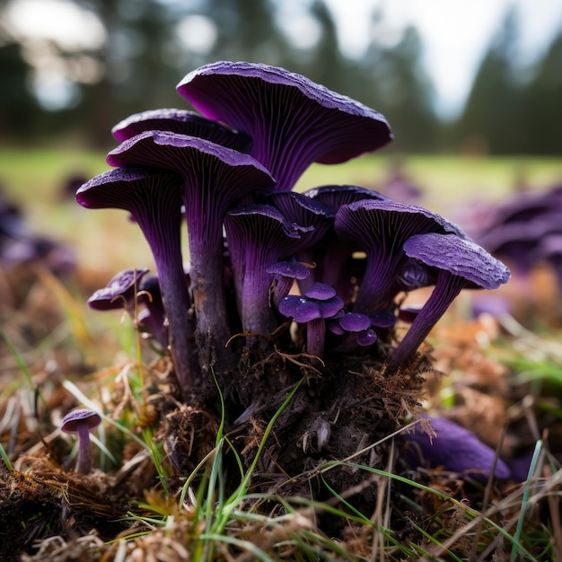 Gratis foto zicht op paarse paddenstoelen in de natuur