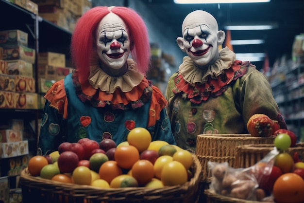 Gratis foto zicht van angstaanjagende clown in de supermarkt