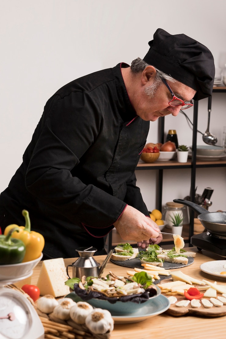 Gratis Foto zijaanzicht chef-kok koken