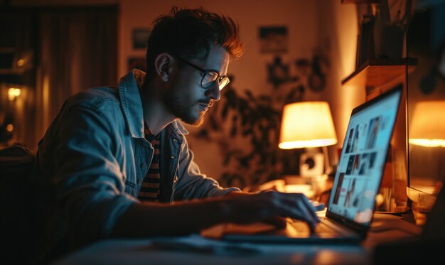 Zijaanzicht man die leeft als een digitale nomade