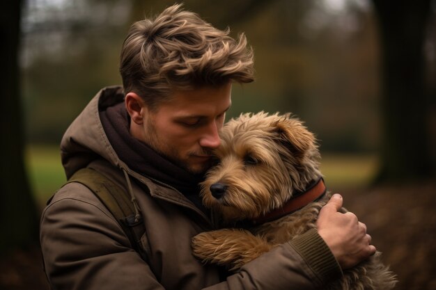 Zijaanzicht man met hond