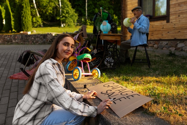 Gratis foto zijaanzicht mensen bij garage sale