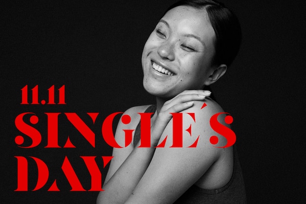 Zijaanzicht smiley vrouw single's day banner